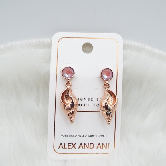 Alex and Ani Swarovski Crystal Rose Gold Filled Shell Earrings - Picture 8 of 8